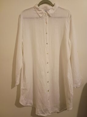 Tempo Paris Women's White Linen Shirt Dress- Pockets Sz XL